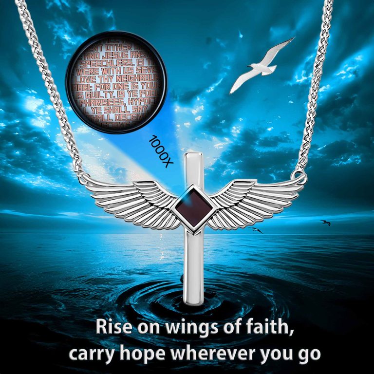 Inspirational Jewelry for Men Cross with Wings Pendant With Bible Inside by My Nano Jewelry